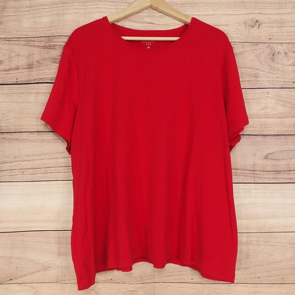 Croft & Barrow T-Shirt Womens 3X Red Crew Neck Short Sleeve Classic Tee Top